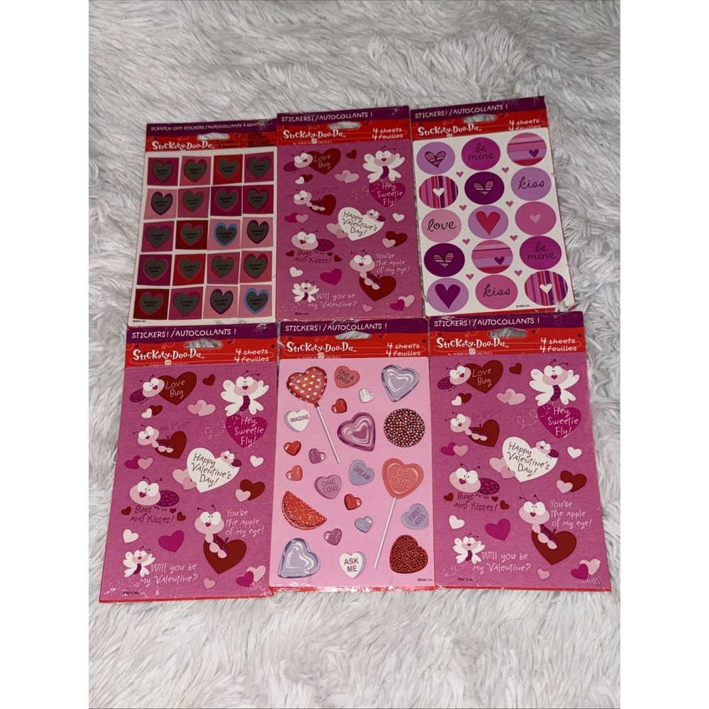 American Greetings Stickety-Doo-Da Valentine Heart Scratch Off Sticker Lot 6pk
